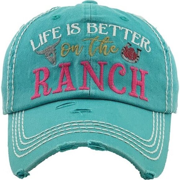 KBETHOS Distressed Life Is Better On The Ranch Embroidered Ball Cap Hat NWT - Picture 1 of 3